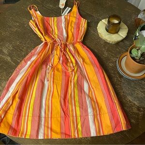 NWT ModCloth Tulle stripe wrap belt dress S orange pink summer